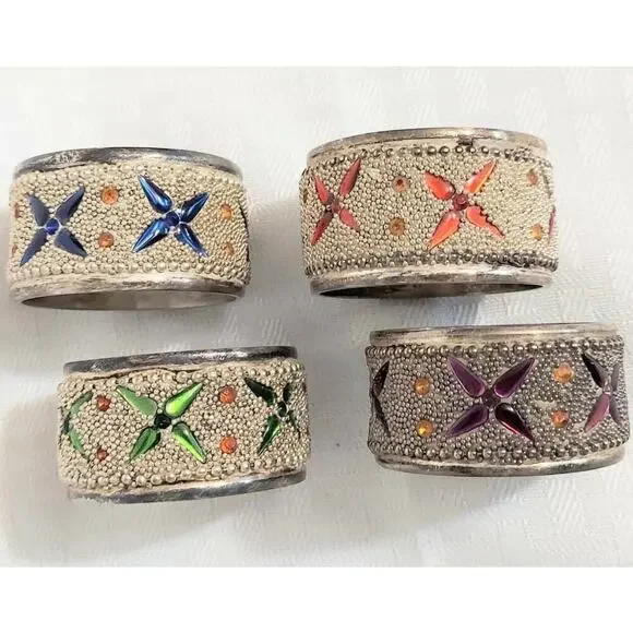4 Vintage Silver Elegant Collectible Round Art Deco Napkin Rings - Picture 1 of 3